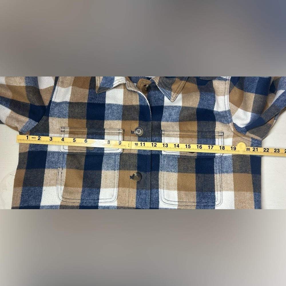 Old Navy Blue Tan White Plaid Utility Shacket Jacket Gorpcore Cabincore Size M - Picture 10 of 12